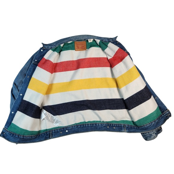 VINTAGE 80's Levi's Trucker Jacket with RARE Striped Blanket Lining Men's M $275 - Picture 3 of 13